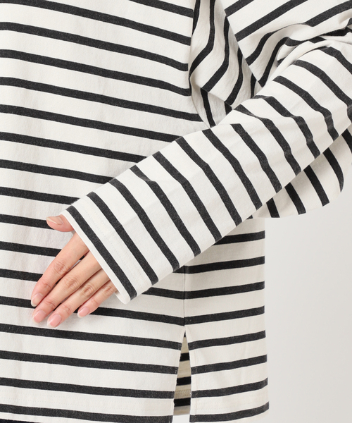 OUTDOOR PRODUCTS（アウトドアプロダクツ）の「VINTAGE LIKE ボーダー ボートネックロンT（Tシャツ/カットソー・レディース・ピンク/グリーン/ブルー系その他/ブラック・FREE）」の7枚目の写真