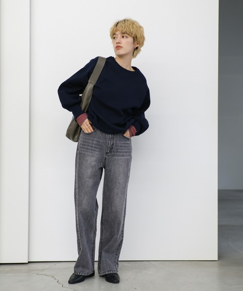 select MOCA（セレクトモカ）の「ハイウエストストレートデニムパンツ（デニムパンツ・レディース・ブラック/インディゴブルー/ライトインディゴブルー・MEDIUM/LARGE/SMALL）」の5枚目の写真