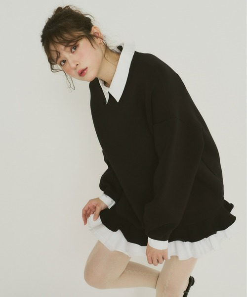 フリルレイヤードダンボールスウェット（スウェット）｜Olu