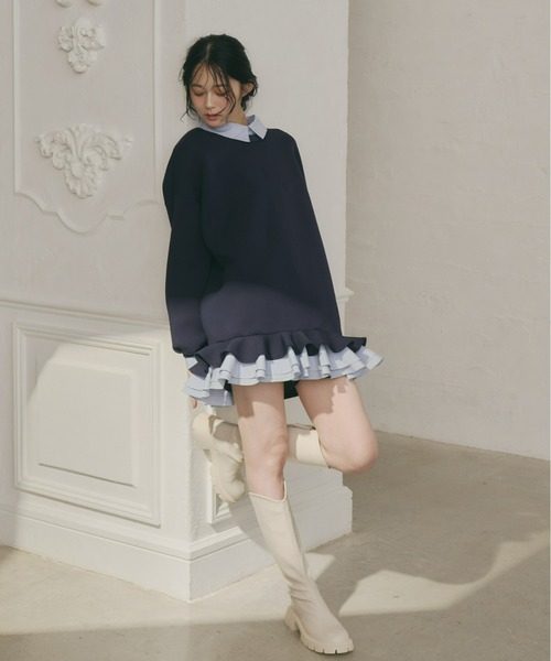 Olu. オルドット フリルレイヤードダンボールスウェット齊藤なぎさ着用モデル 一部予約】フリルレイヤードダンボールスウェット【発送予定日