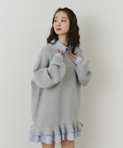 olu. フリルレイヤードダンボールスウェット グレー FREE フリルレイヤードダンボールスウェット（スウェット）｜Olu