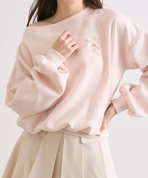 OLIVE des OLIVE(オリーブデオリーブ)の「ネコ刺繍ワンショルスウェット(Tシャツ/カットソー・レディース・オートミール/ピンク/ブラウン/ネイビー・FREE)」の19枚目の写真