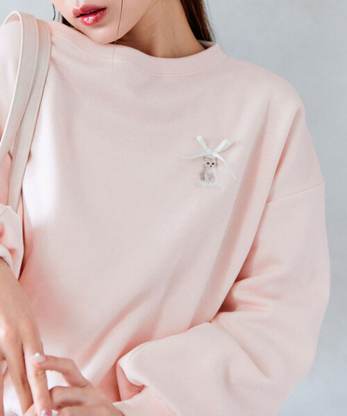 OLIVE des OLIVE(オリーブデオリーブ)の「ネコ刺繍ワンショルスウェット(Tシャツ/カットソー・レディース・オートミール/ピンク/ブラウン/ネイビー・FREE)」の21枚目の写真