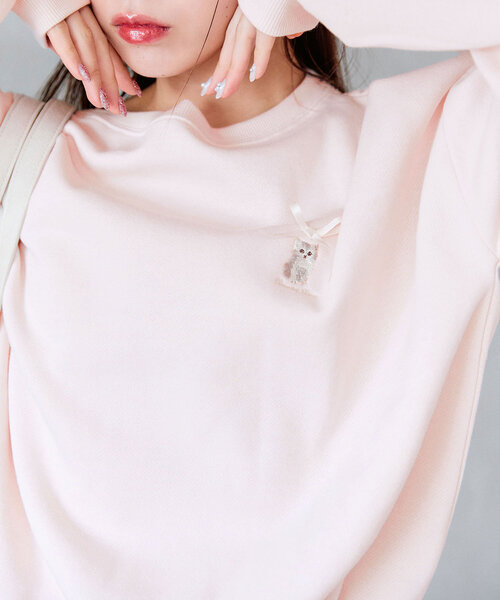 OLIVE des OLIVE(オリーブデオリーブ)の「ネコ刺繍ワンショルスウェット(Tシャツ/カットソー・レディース・オートミール/ピンク/ブラウン/ネイビー・FREE)」の14枚目の写真