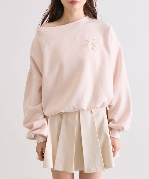 OLIVE des OLIVE(オリーブデオリーブ)の「ネコ刺繍ワンショルスウェット(Tシャツ/カットソー・レディース・オートミール/ピンク/ブラウン/ネイビー・FREE)」の15枚目の写真