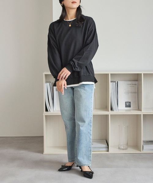 LinoU.(リノユー)の「フェイクレイヤードスウェットプルオーバー(Tシャツ/カットソー・レディース・イエロー系その他/ブラック/グレー・XL/L/M)」の6枚目の写真