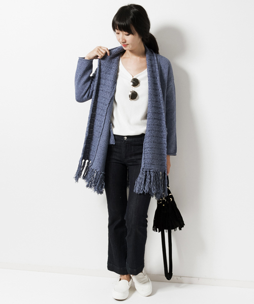 navasana（ナバアサナ）の「navasanaリリーヤーンフリンジニットカーディガン/709-NSD-N161-KN034（カーディガン/ボレロ・レディース・グレー/ブルー・FREE）」の21枚目の写真