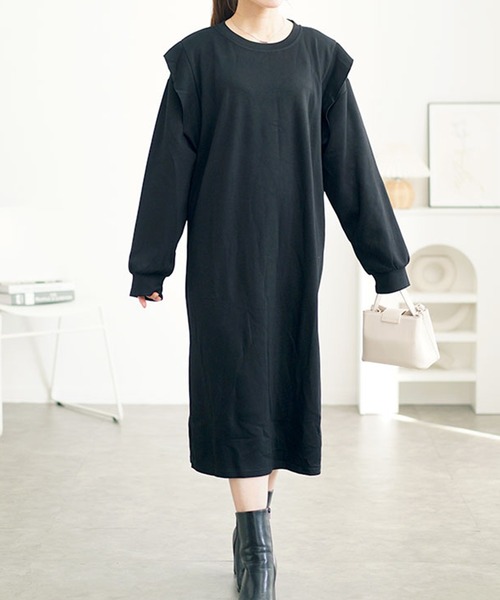 肩フリルスウェットワンピース【大きいサイズ対応】（ワンピース）｜GOLDJAPAN（ゴールドジャパン）