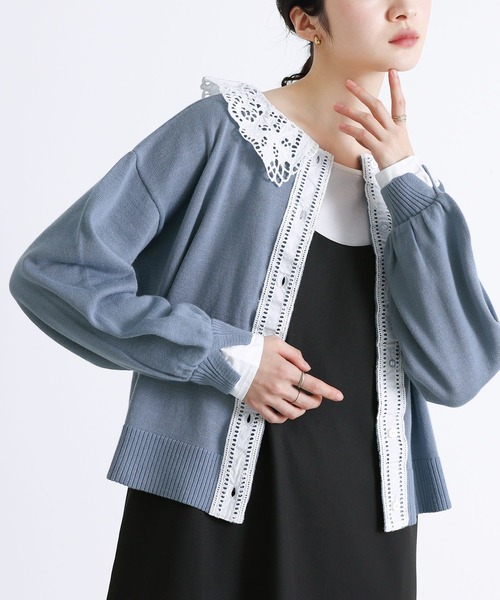 somari imagination（ソマリ イマジネーション）の「『レース襟ニットカーディガン』（カーディガン/ボレロ・レディース・ブルー/杢グレー・2/1）」の2枚目の写真