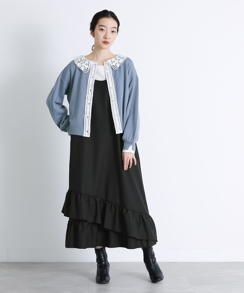 somari imagination（ソマリ イマジネーション）の「『レース襟ニットカーディガン』（カーディガン/ボレロ・レディース・ブルー/杢グレー・2/1）」の6枚目の写真