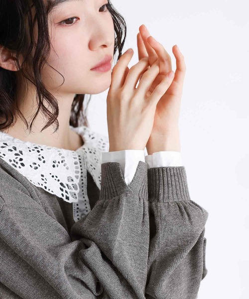 somari imagination（ソマリ イマジネーション）の「『レース襟ニットカーディガン』（カーディガン/ボレロ・レディース・ブルー/杢グレー・2/1）」の8枚目の写真