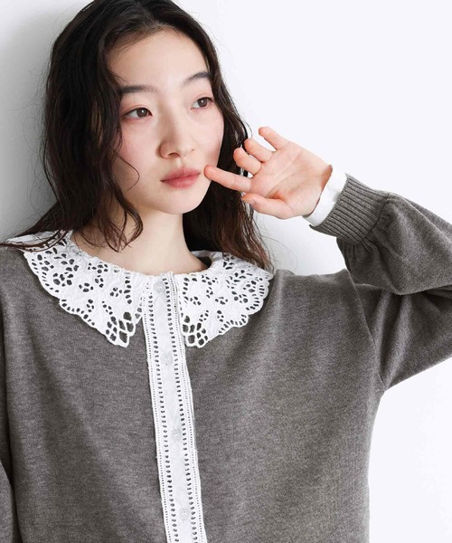 somari imagination（ソマリ イマジネーション）の「『レース襟ニットカーディガン』（カーディガン/ボレロ・レディース・ブルー/杢グレー・2/1）」の7枚目の写真