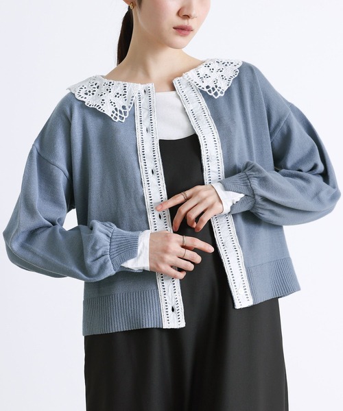 somari imagination（ソマリ イマジネーション）の「『レース襟ニットカーディガン』（カーディガン/ボレロ・レディース・ブルー/杢グレー・2/1）」の3枚目の写真