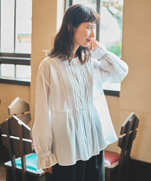 セール】しわになりにくい柔らか華やぎブラウス[プラスサイズあり