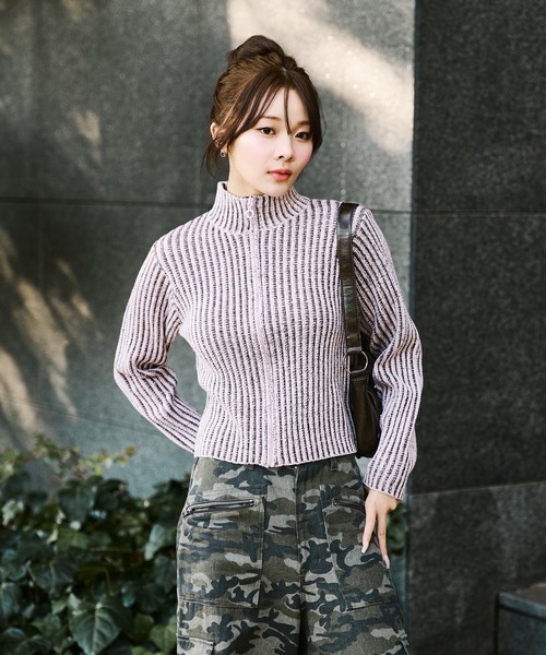 sedacle girl(セダクルガール)の「配色ドライバーズハートジップニット(ニット/セーター・レディース・ベージュ/ネイビー/ピンク・SMALL/MEDIUM)」の9枚目の写真