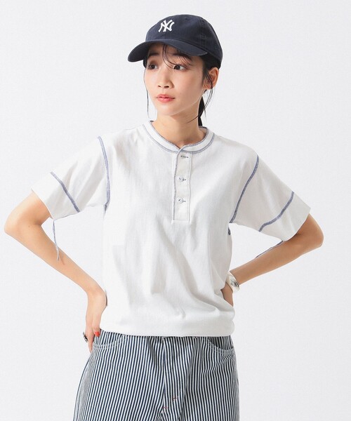 Healthknit(ヘルスニット)の「【別注】Healthknit / 70s ヘンリーネック ショートスリーブ(Tシャツ/カットソー・レディース・ブルー/レッド/ベージュ・ONE SIZE)」の2枚目の写真