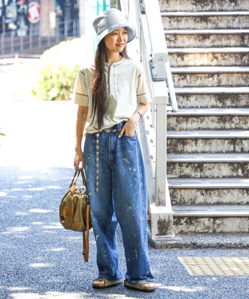 Healthknit(ヘルスニット)の「【別注】Healthknit / 70s ヘンリーネック ショートスリーブ(Tシャツ/カットソー・レディース・ブルー/レッド/ベージュ・ONE SIZE)」の4枚目の写真