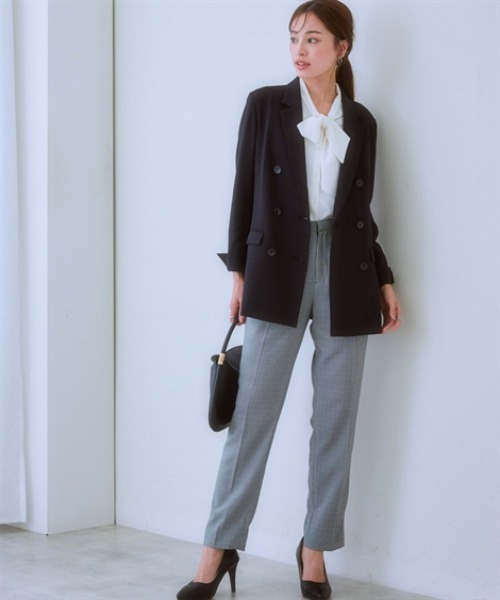 セール】ストレッチパウダーサテンボウタイブラウス（しわになりにくい