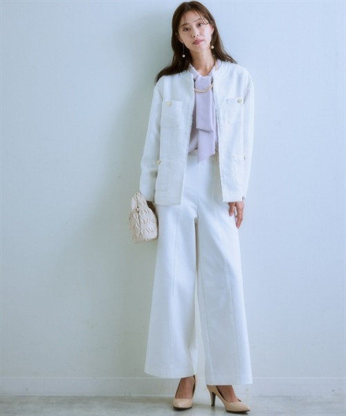 7days Life Styling(セブンデイズライフスタイリング)の「ストレッチパウダーサテンボウタイブラウス(しわになりにくい・速乾・洗濯機OK・UVカット)(シャツ/ブラウス・レディース・グレイッシュベージュ/オフホワイト/ネイビー/サックスブルー/ブルー・S/M/L/LL/4L/5L/3L/6L)」の13枚目の写真