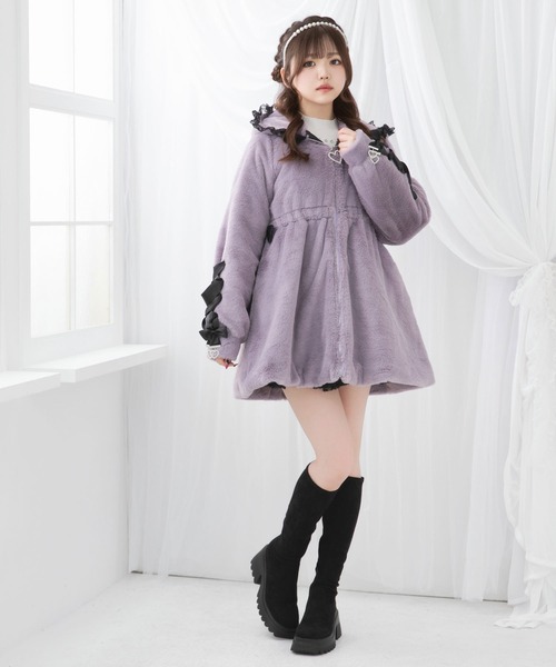 選べるフードデザインフレアファーコート（その他アウター