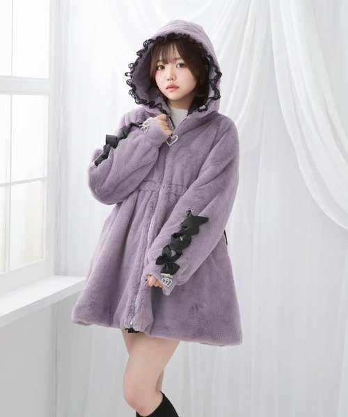 セール】選べるフードデザインフレアファーコート（その他アウター