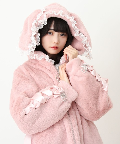 セール】選べるフードデザインフレアファーコート（その他アウター