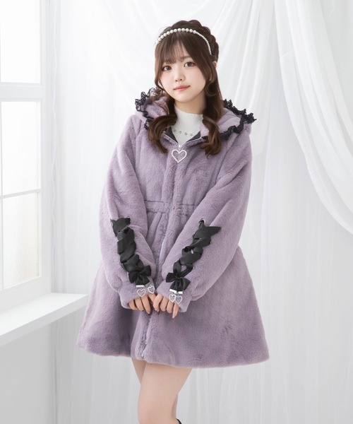 選べるフードデザインフレアファーコート（その他アウター