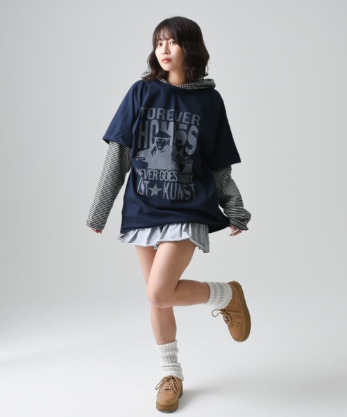ISTKUNST(イストクンスト)の「A'GEM/9 × .kom 『ISTKUNST/イストクンスト』 FOREVER HOMIES LAYERED LS TEE/FOREVER HOMIESレイヤード長袖カットソー(Tシャツ/カットソー・レディース・グレー/ネイビー・M/L)」の7枚目の写真