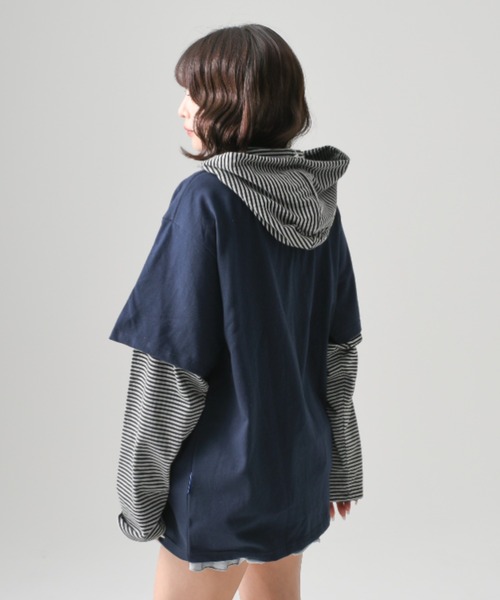 ISTKUNST(イストクンスト)の「A'GEM/9 × .kom 『ISTKUNST/イストクンスト』 FOREVER HOMIES LAYERED LS TEE/FOREVER HOMIESレイヤード長袖カットソー(Tシャツ/カットソー・レディース・グレー/ネイビー・M/L)」の6枚目の写真