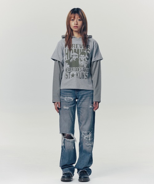 tシャツ A'GEM/9 × .kom 「ISTKUNST/イストクンスト」 FOREVER HOMIES LAYERED LS TEE/FOREVE ISTKUNST tシャツ A'GEM/9 × .kom 「ISTKUNST/イストクンスト