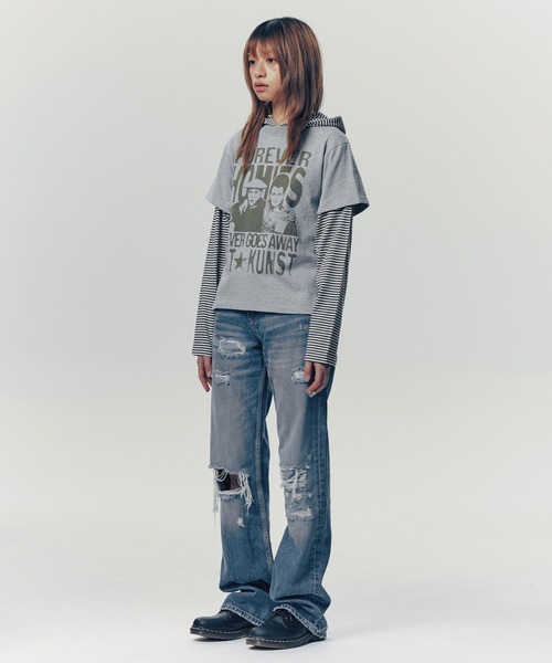 ISTKUNST(イストクンスト)の「A'GEM/9 × .kom 『ISTKUNST/イストクンスト』 FOREVER HOMIES LAYERED LS TEE/FOREVER HOMIESレイヤード長袖カットソー(Tシャツ/カットソー・レディース・グレー/ネイビー・M/L)」の20枚目の写真