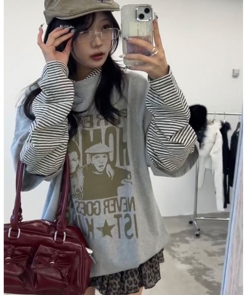 ISTKUNST(イストクンスト)の「A'GEM/9 × .kom 『ISTKUNST/イストクンスト』 FOREVER HOMIES LAYERED LS TEE/FOREVER HOMIESレイヤード長袖カットソー(Tシャツ/カットソー・レディース・グレー/ネイビー・M/L)」の11枚目の写真