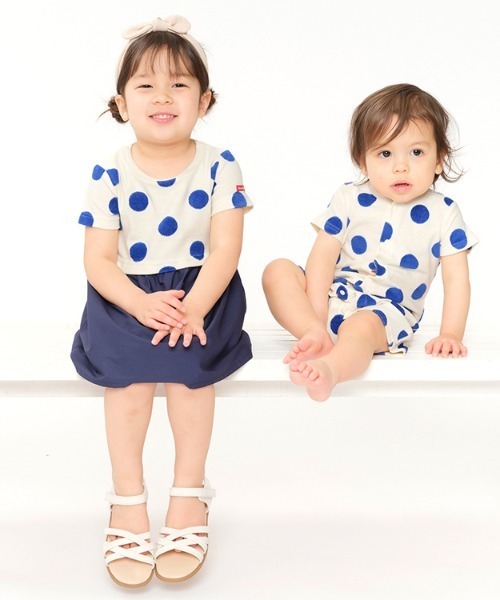Moujonjon(ムージョンジョン)の「ドット柄切替半袖ワンピース(ワンピース・キッズ・オフホワイト/ネイビー・80/90/100/110/120/130/140)」の15枚目の写真