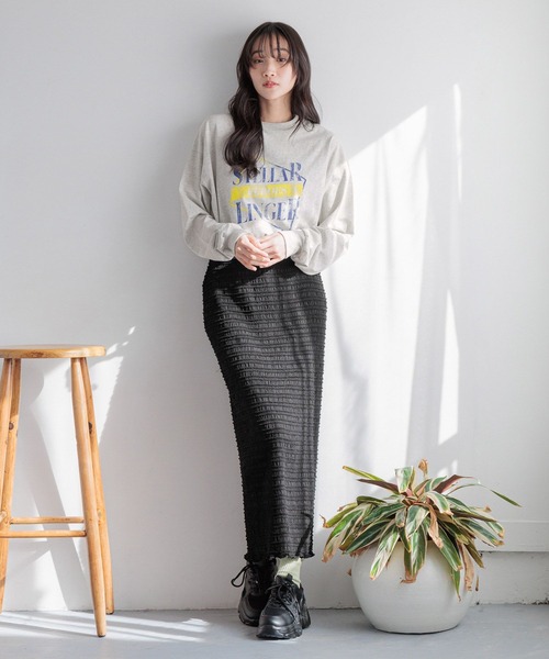 LOWRYS FARM（ローリーズファーム）の「ミニシャーリングタイトスカート　293649（スカート・レディース・ブルー/ブラック/アイボリー/ブラウン・FREE）」の18枚目の写真