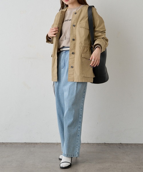 PUAL CE CIN（ピュアルセシン）の「ノーカラーミリタリーブルゾン（ミリタリージャケット・レディース・ベージュ/カーキ・FREE）」の6枚目の写真