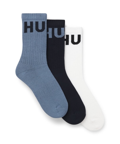 HUGO（ヒューゴ）の「ショートリブソックス3足セット ロゴ（ソックス/靴下・メンズ・カーキ/ブルー・43-46/39-42）」の2枚目の写真