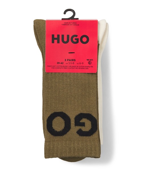 HUGO（ヒューゴ）の「ショートリブソックス3足セット ロゴ（ソックス/靴下・メンズ・カーキ/ブルー・43-46/39-42）」の4枚目の写真