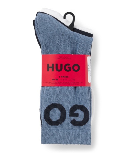 HUGO（ヒューゴ）の「ショートリブソックス3足セット ロゴ（ソックス/靴下・メンズ・カーキ/ブルー・43-46/39-42）」の5枚目の写真