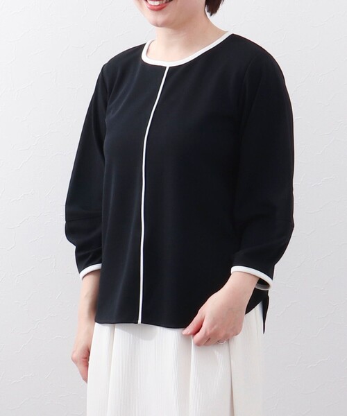 MICO COULIER（ミコクリエ）の「《オケージョン対応》カットジョーゼット配色ブラウス（シャツ/ブラウス・レディース・オフホワイト/ダークネイビー・38）」の2枚目の写真