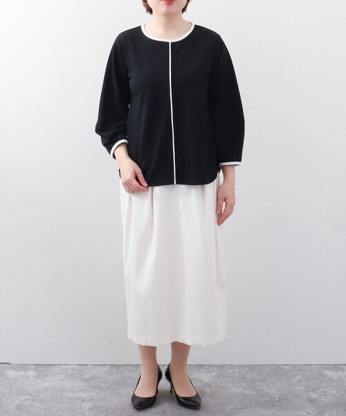 MICO COULIER（ミコクリエ）の「《オケージョン対応》カットジョーゼット配色ブラウス（シャツ/ブラウス・レディース・オフホワイト/ダークネイビー・38）」の6枚目の写真