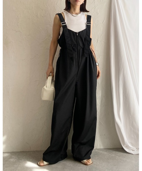 She's Closet ワイドパンツサロペット She's Closet サロペット オーバーオール フロントジップタック