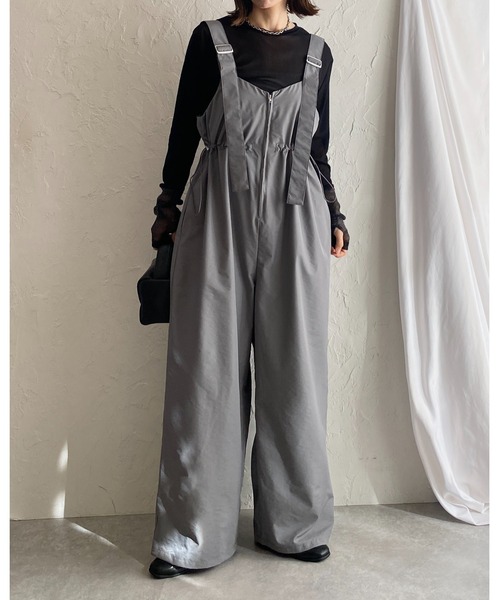 セール】フロントジップナイロンワイドパンツミリタリー