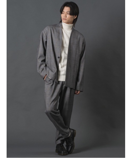 REGIEVO(レジエボ)の「ノーカラーチェックジャケット(ノーカラージャケット・メンズ・ベージュ/グレー・MEDIUM/LARGE/X-LARGE)」の8枚目の写真