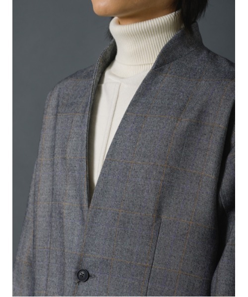 REGIEVO(レジエボ)の「ノーカラーチェックジャケット(ノーカラージャケット・メンズ・ベージュ/グレー・MEDIUM/LARGE/X-LARGE)」の15枚目の写真