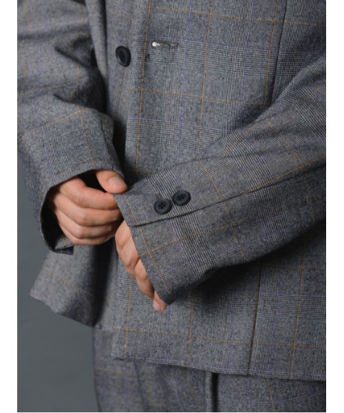 REGIEVO(レジエボ)の「ノーカラーチェックジャケット(ノーカラージャケット・メンズ・ベージュ/グレー・MEDIUM/LARGE/X-LARGE)」の18枚目の写真