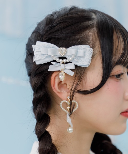 ROJITA（ロジータ）の「ギャザーレースレイヤードクリップセット（バレッタ/ヘアクリップ・レディース・ブラック/ブルー/ホワイト/ピンク・FREE）」の5枚目の写真