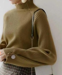 Forcement（フォースメント）の「上品ボタンモックネック袖コンリブニット（ニット/セーター）」