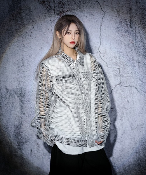 セール】EFFECTION // mesh CPO zip sheer shirt jacket