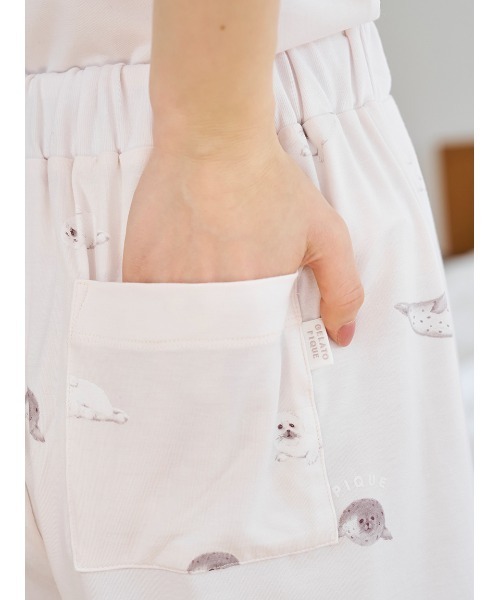 【新品】ジェラートピケ　接触冷感レーヨンロゴTシャツ　あざらし柄ショートパンツ セール】【接触冷感】あざらし柄ショートパンツ（ルームウェア