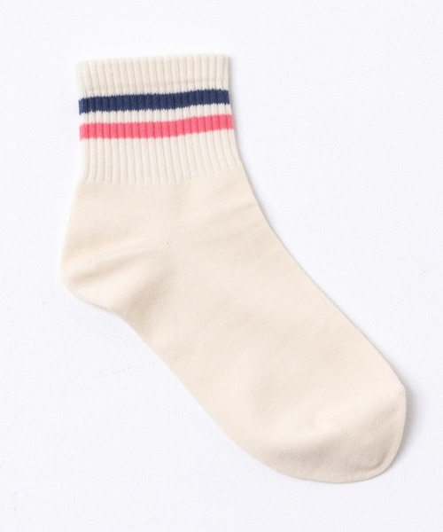 NAVY（ネイビー）の「NAVY クォーター丈 2ラインソックス 23-25cm（ソックス/靴下・レディース・グレー/オフホワイト/クリーム・FREE）」の7枚目の写真